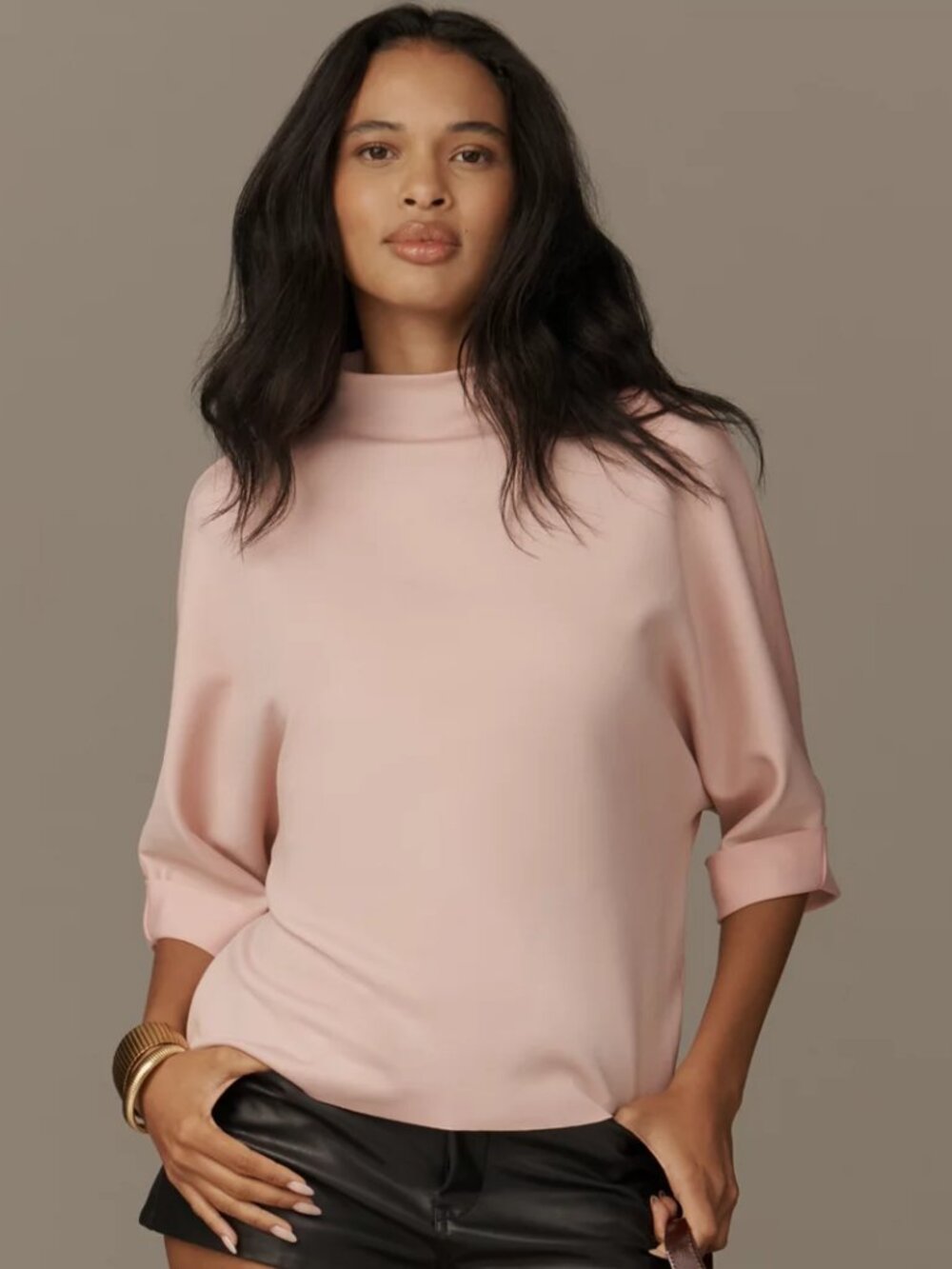 Anthropologie Whitley Mock-Neck Top, Pink Clay, XS